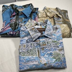 Vintage Cooke Street Hawaiian Shirts Floral Geometric City Lot Of 3 Size Large